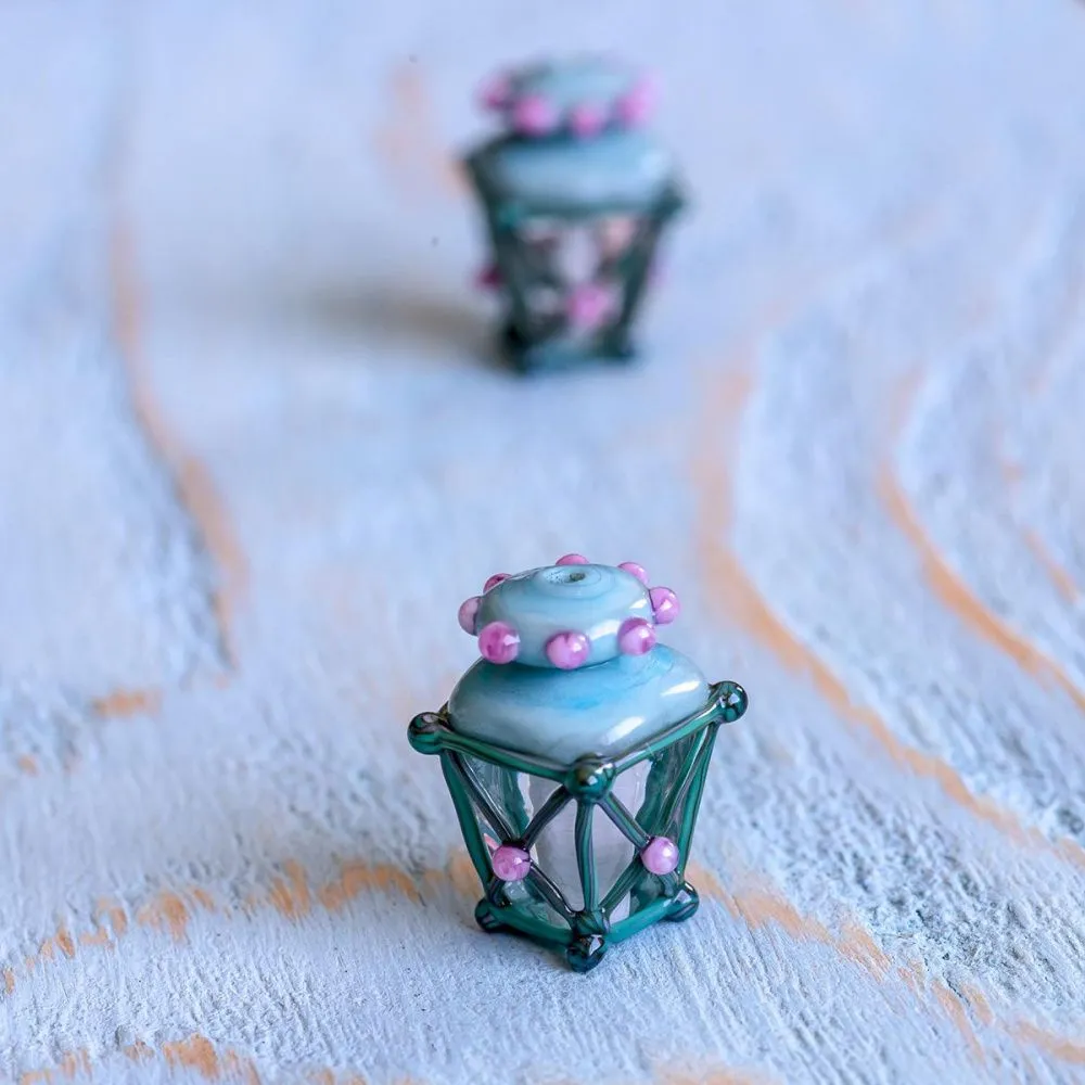 бусина, мурано "фонарик", бирюзовый, 16х12 мм