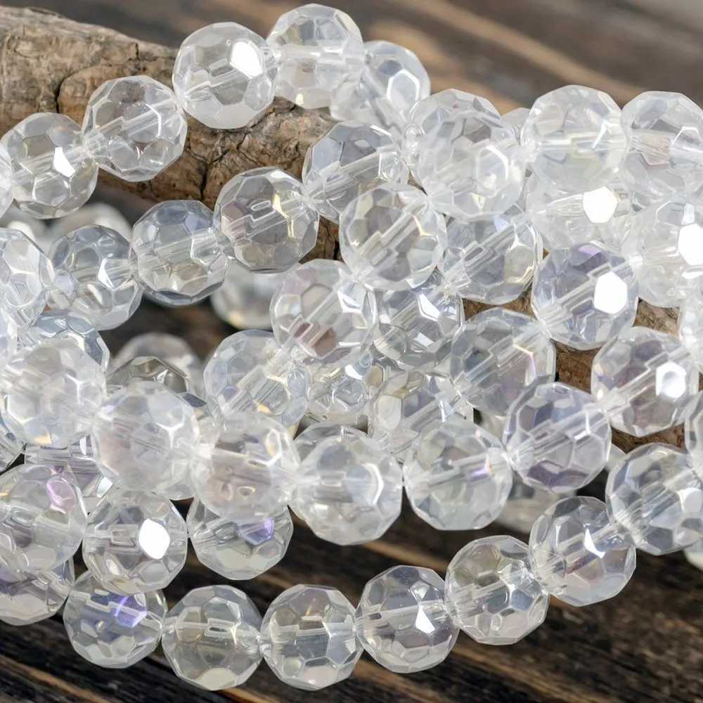 бусина, стекло 12, граненая, цвет прозрачный бензиновый, 12 мм