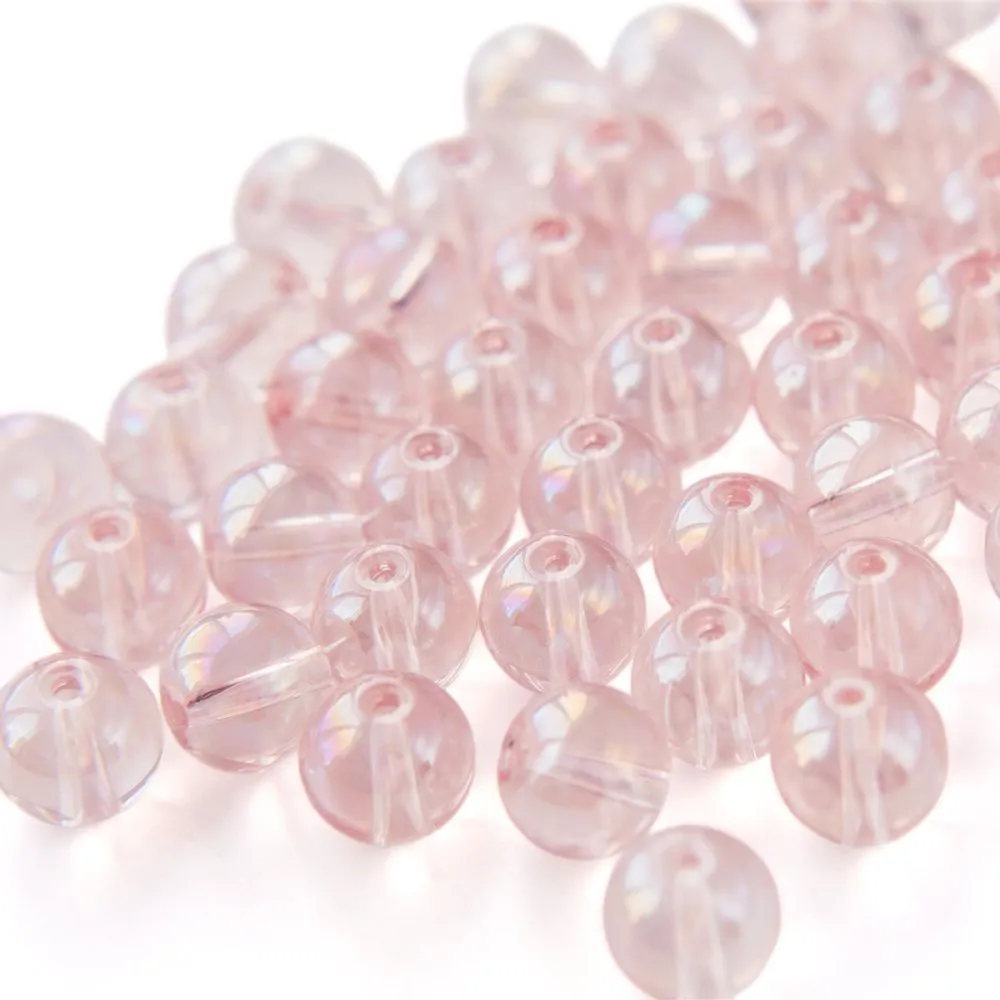 бусина, стекло 10, цвет розовый ав, 10 мм