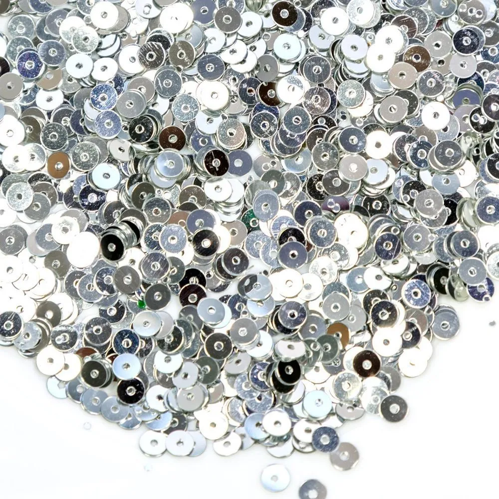 пайетки плоские, серебряный зеркальный, 4 мм