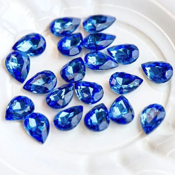кабошон стекло кристалл, каплевидный, цвет lt.sapphire, 14х10 мм