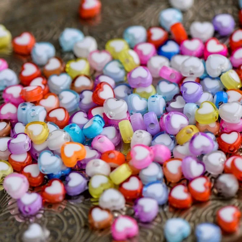 бусина, акрил "сердечки", цветовой микс, 8x7x4 мм