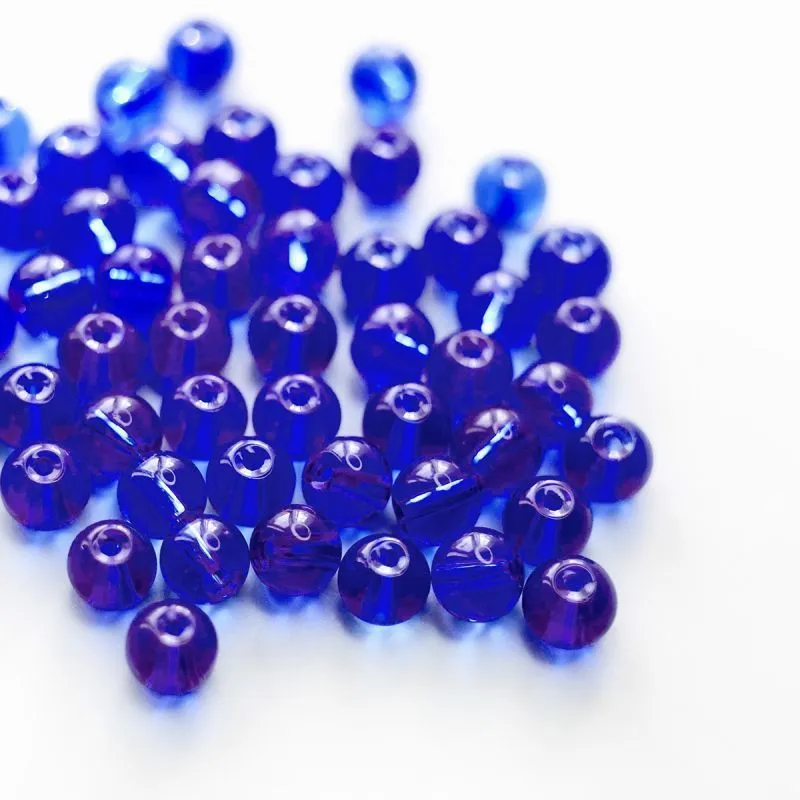 бусина, стекло 6, цвет синий, 6 мм