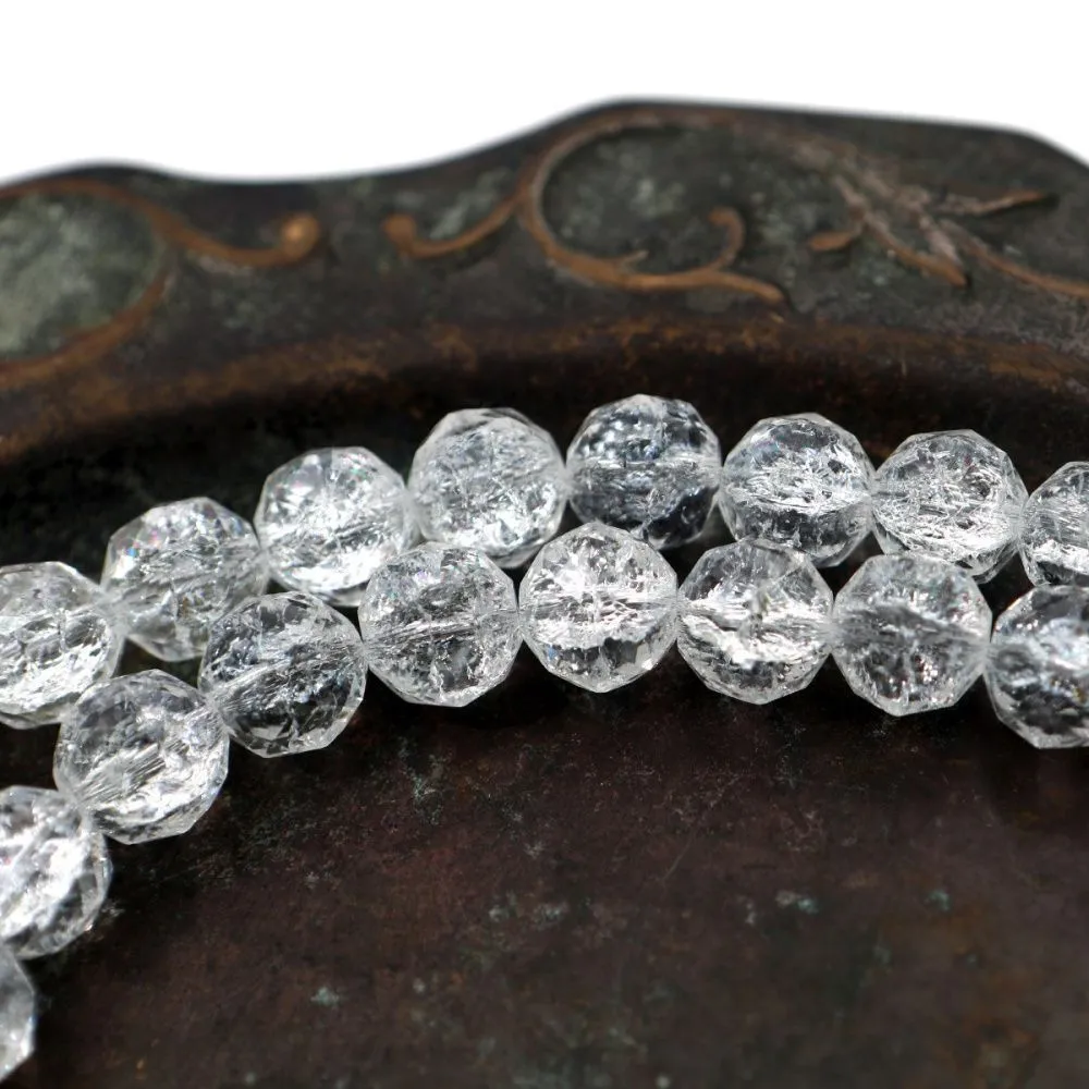 бусина, стекло "кракле", граненая, цвет прозрачный ав, 12x11.5 мм