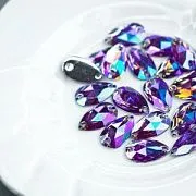 Стразы пришивные Teardrop, смола, аметист АВ, 10.5х18 мм