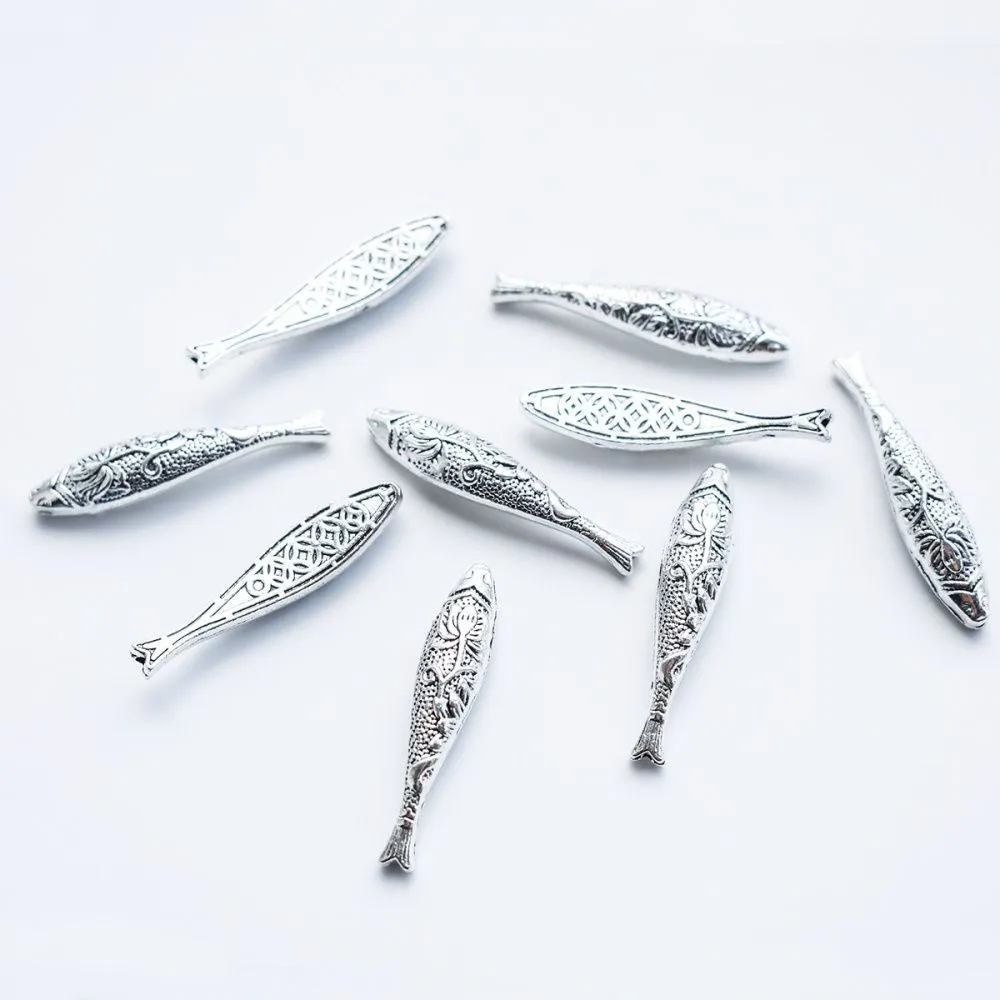 бусина, металл "китайский карп", цвет античное серебро, 43x9x5 мм