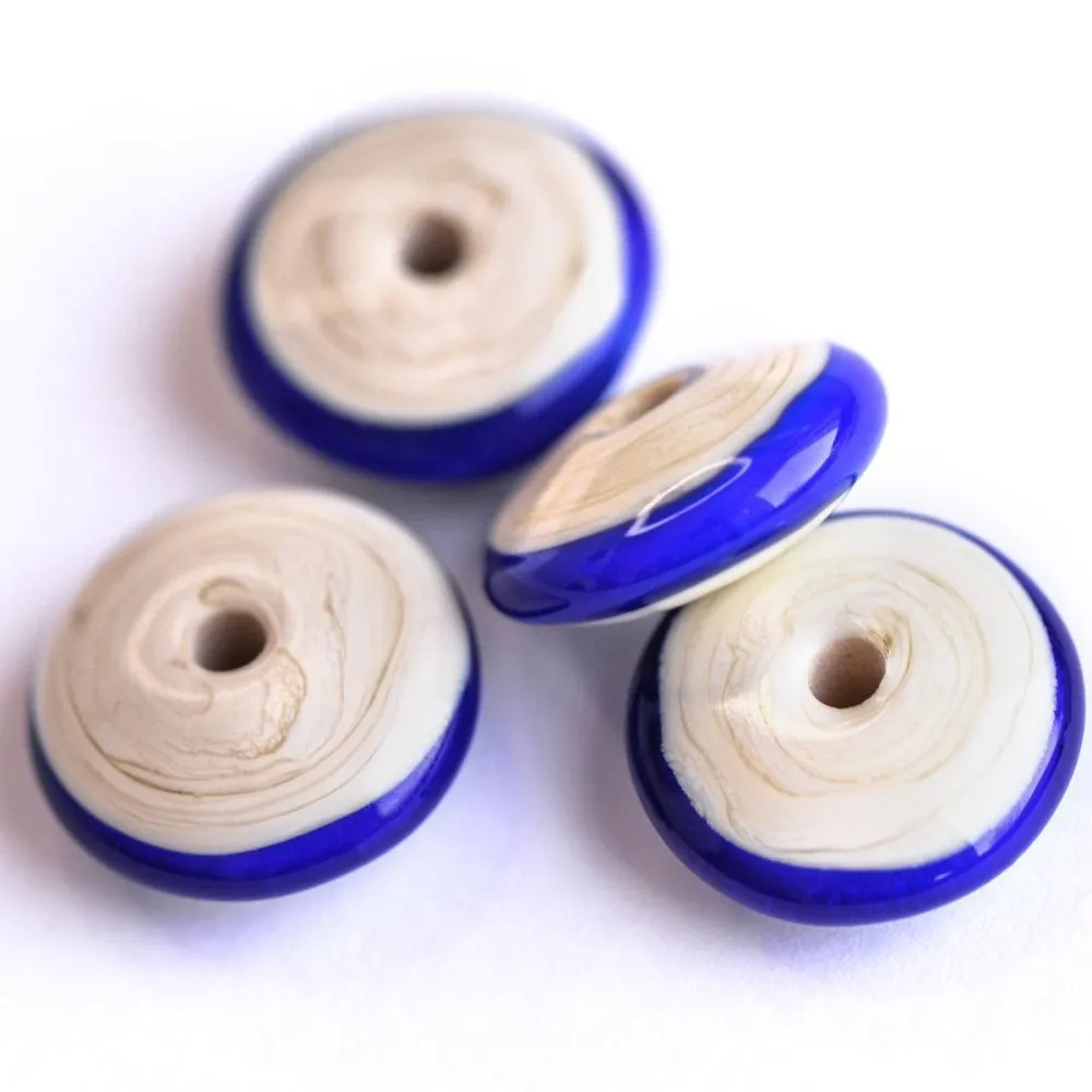 бусина, мурано "диск", плоская, синий, 18х6 мм