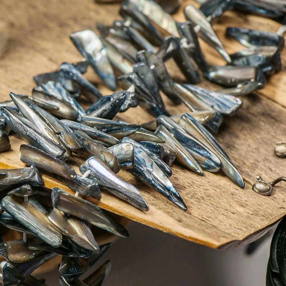 бусина из ракушки, "багет", черный перламутр, размерный микс