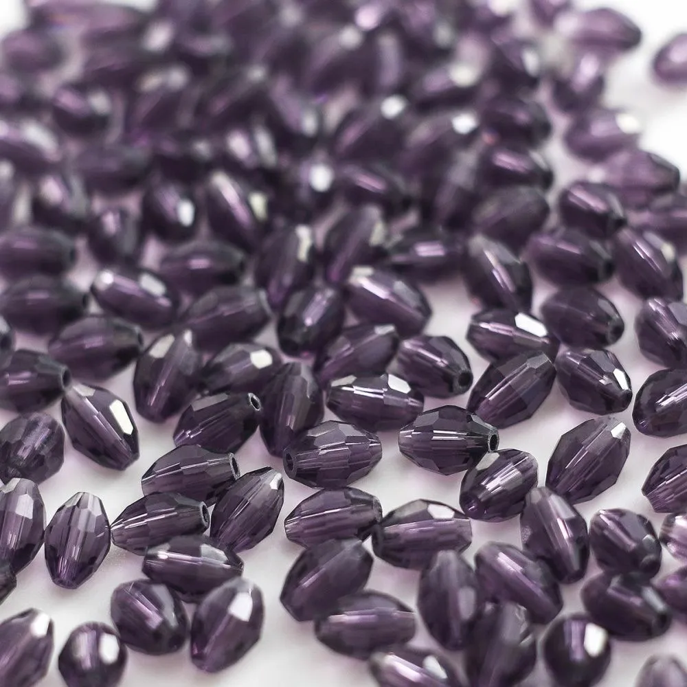 бусина, стекло овальная, граненая, цвет фиолетовый, 6х4 мм