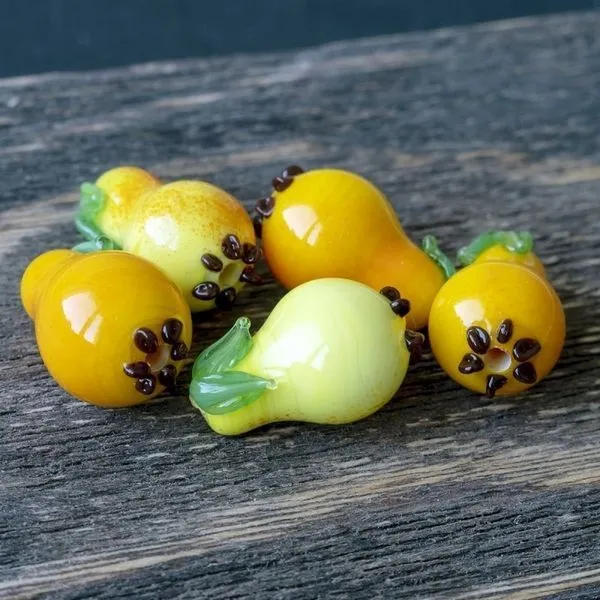 бусина, мурано "груша", желтый, 19х12 мм