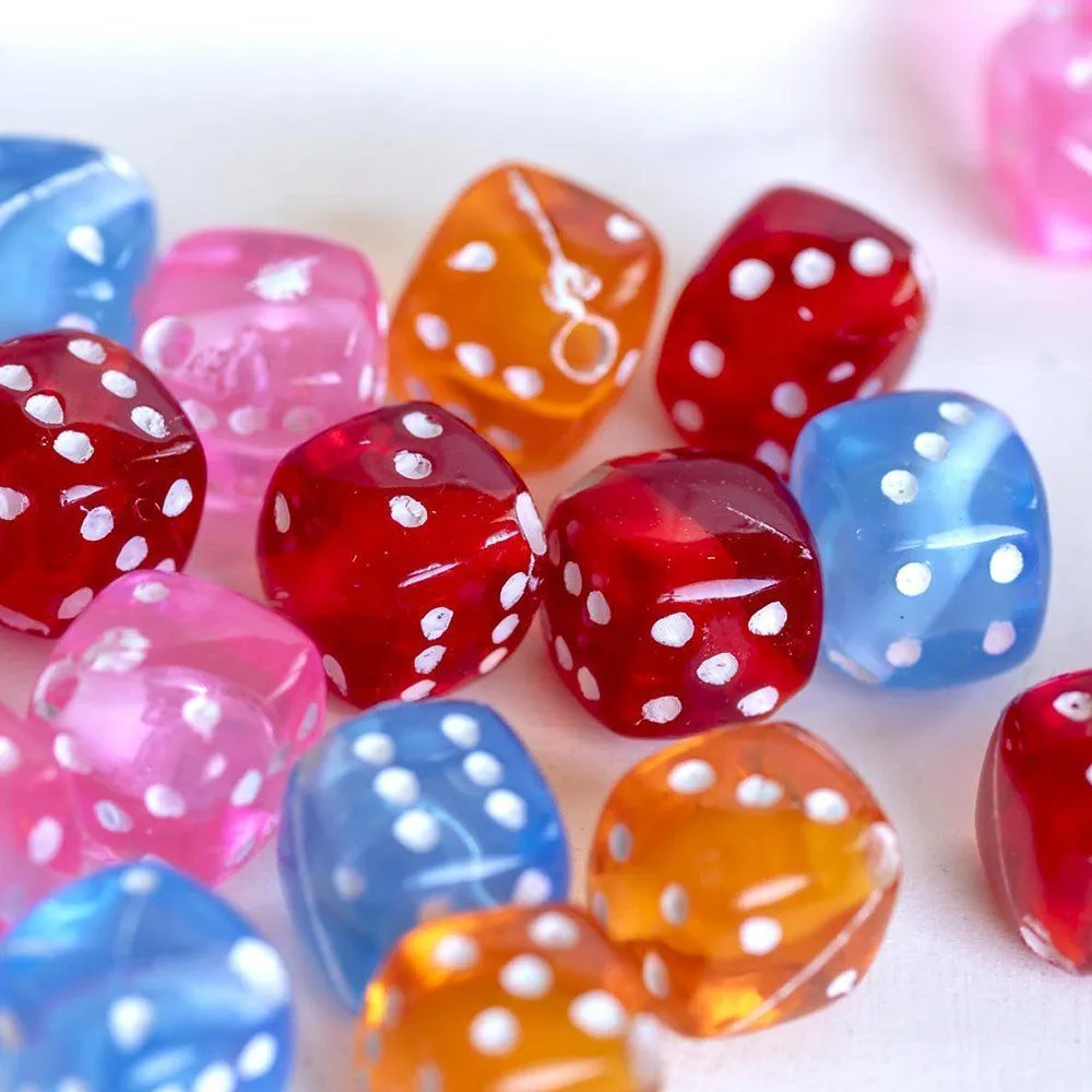 бусина, акрил "игральные кости", цветовой микс, 8х8х8 мм
