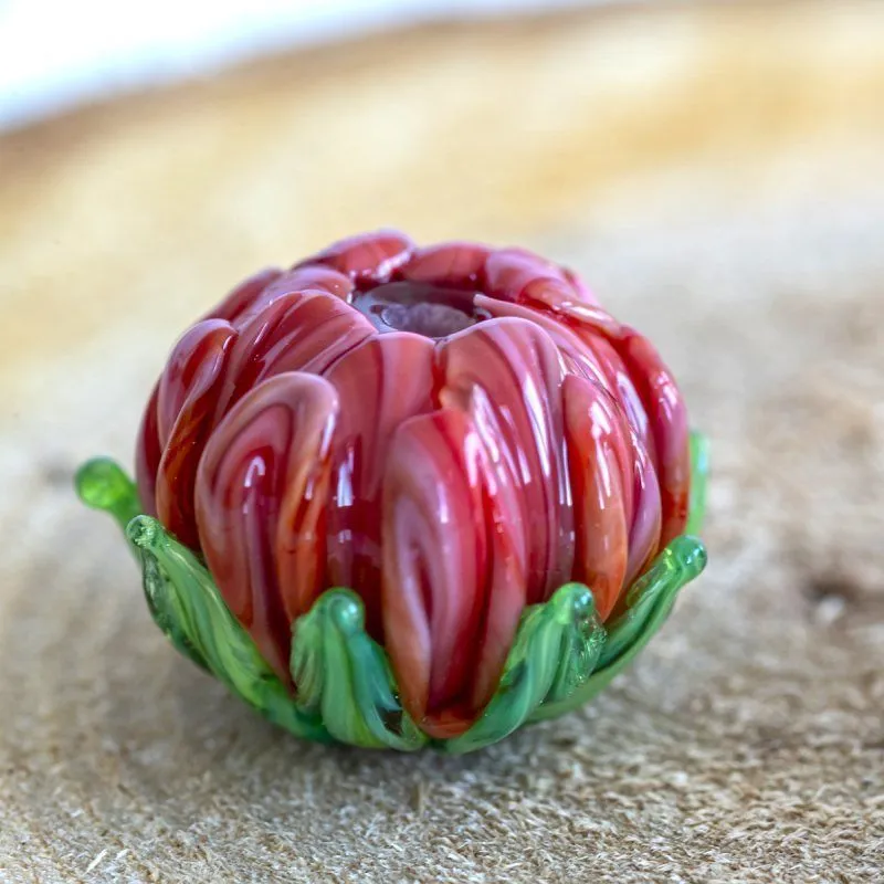 бусина, мурано "хризантема", фигурная, красно-оранжевый, 20х19мм