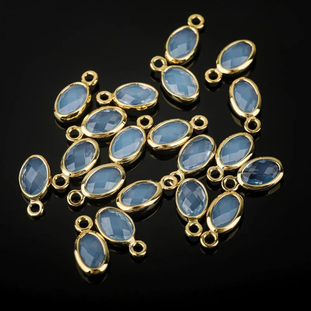 подвеска металл "эллипс", позолота/св.голубой, 9x4.5x2 мм