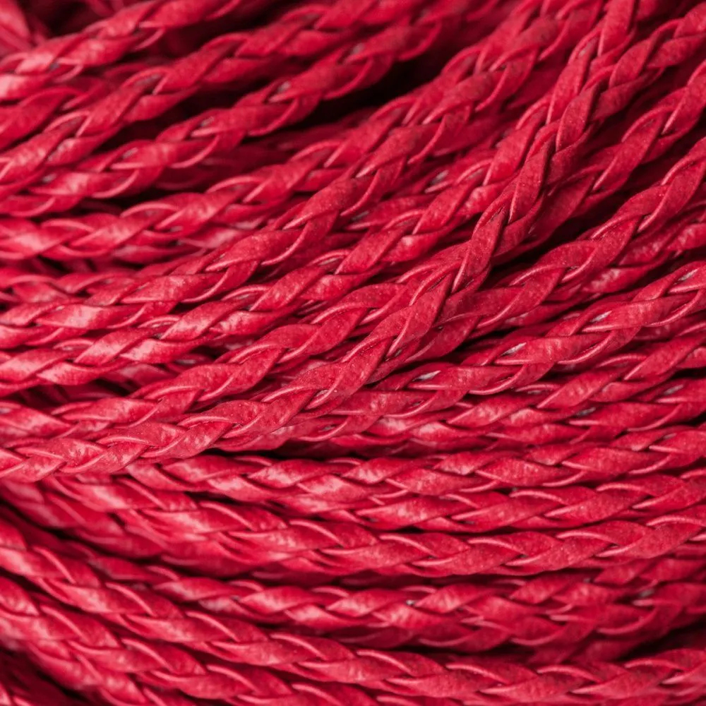 шнур, имитация кожи, плетеный, цвет красный, 3 мм
