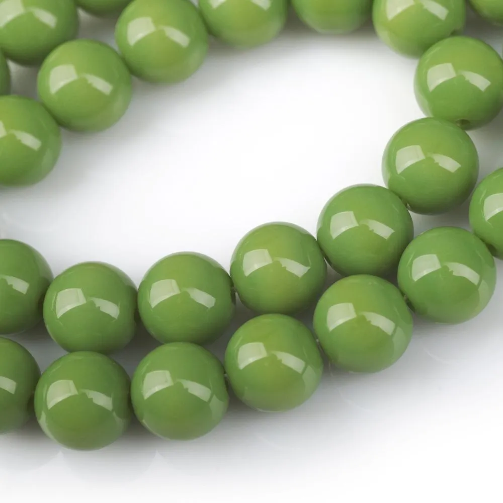 бусина, стекло 10, цвет лайма, 10 мм