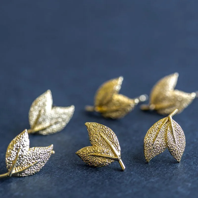 пуссеты "листики", позолоченные, цвет золото, 15.5x10 мм