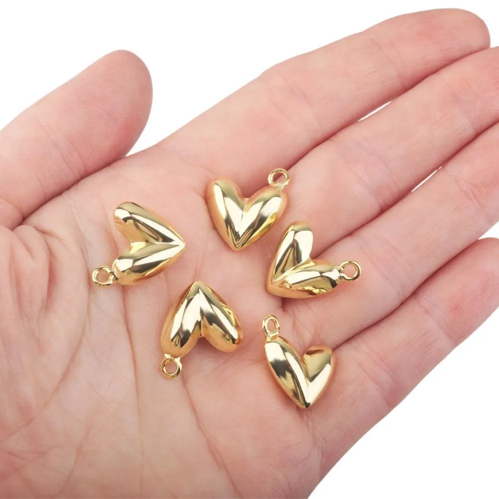 подвеска металл "сердце", позолота, 17x15x6 мм