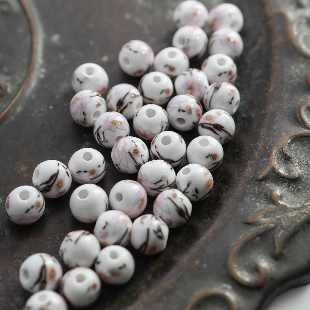 бусина, керамика "роза", цвет бело-розовый, 10 мм