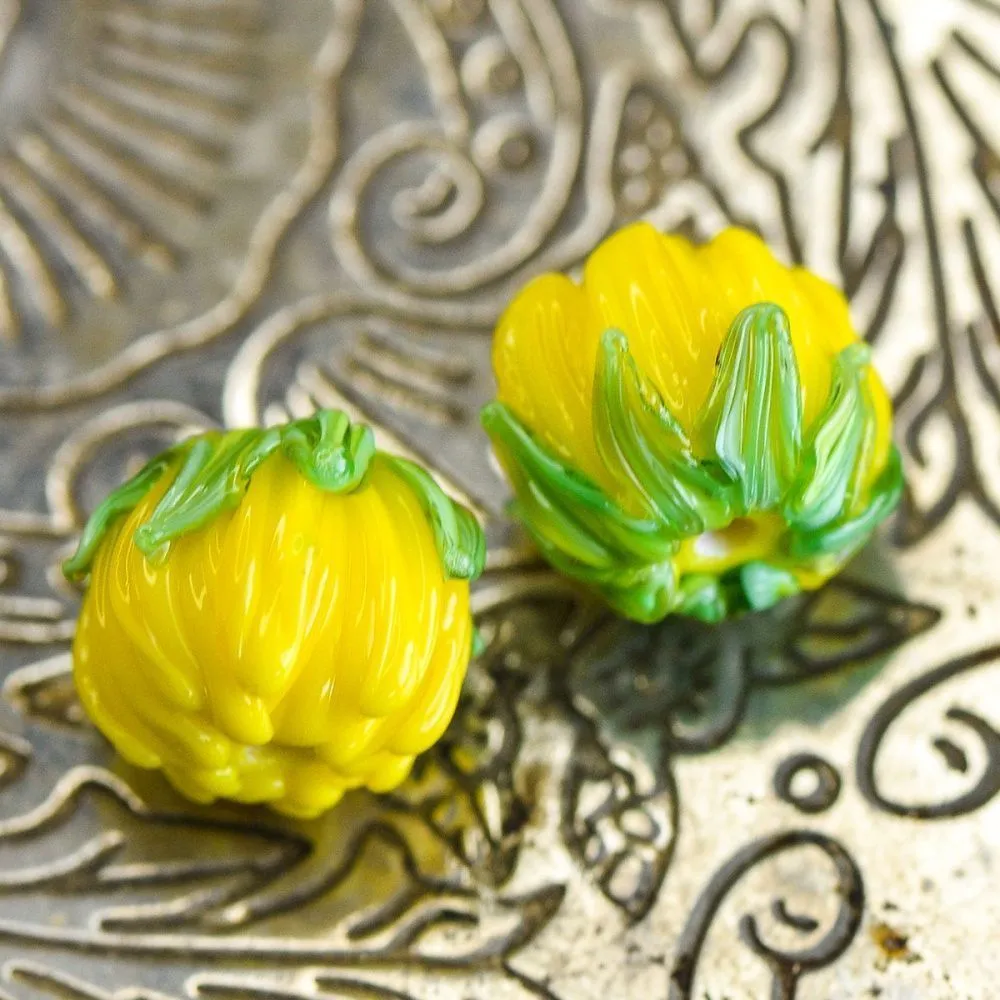бусина, мурано "хризантема", фигурная, желтый, 12х15 мм