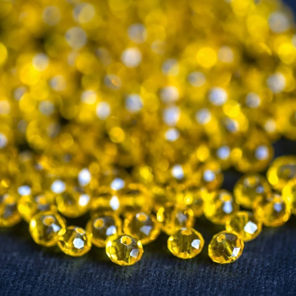 бусина, стекло абакус 6, граненая, цвет желтый, 6х4 мм