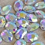 Кабошон стекло Кристалл, овальный, цвет Crystal AB, 14х10 мм