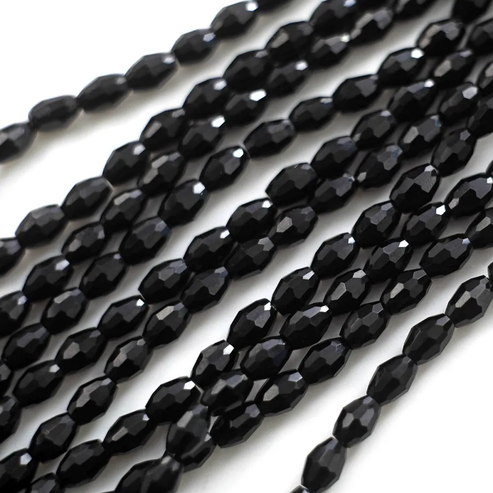 бусина, стекло овальная, граненая, цвет черный, 6х4 мм