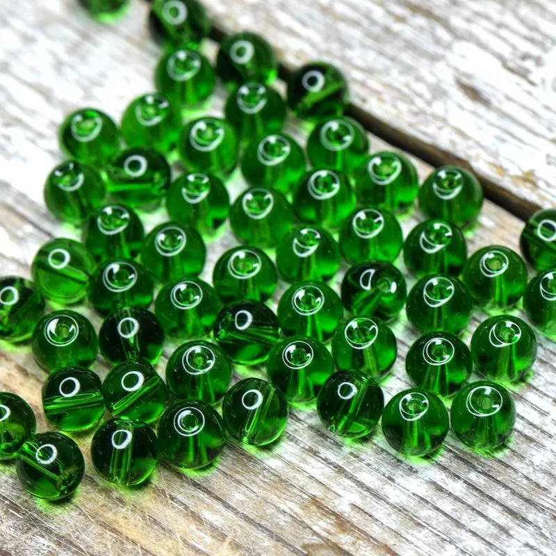 бусина, стекло 8, цвет зеленый лайм, 8 мм