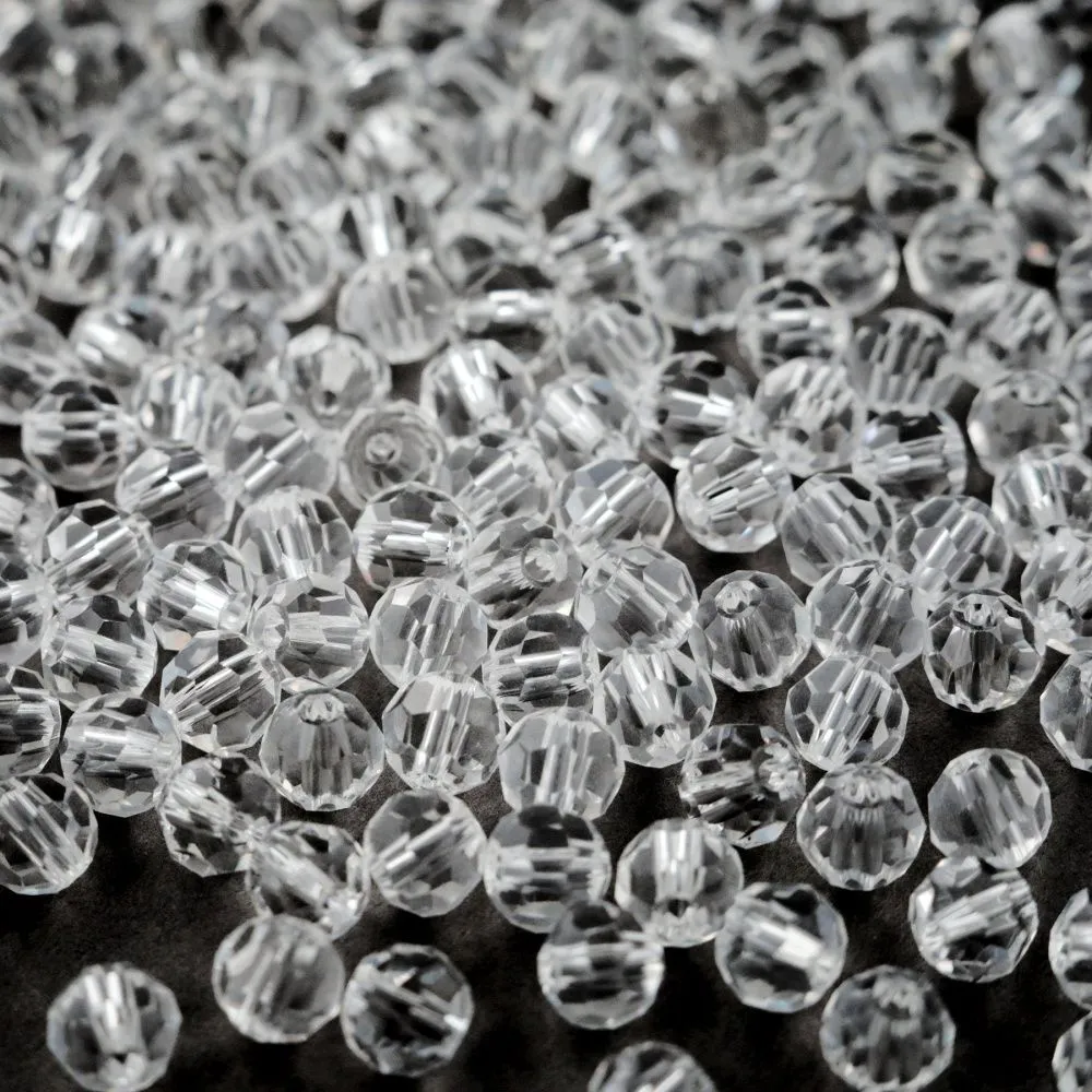бусина, стекло 6, граненая, цвет прозрачный, 6 мм