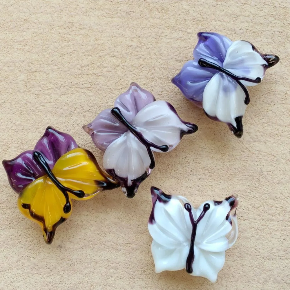 бусина, мурано "бабочка", фигурная, желто-сиреневый, 20х20 мм