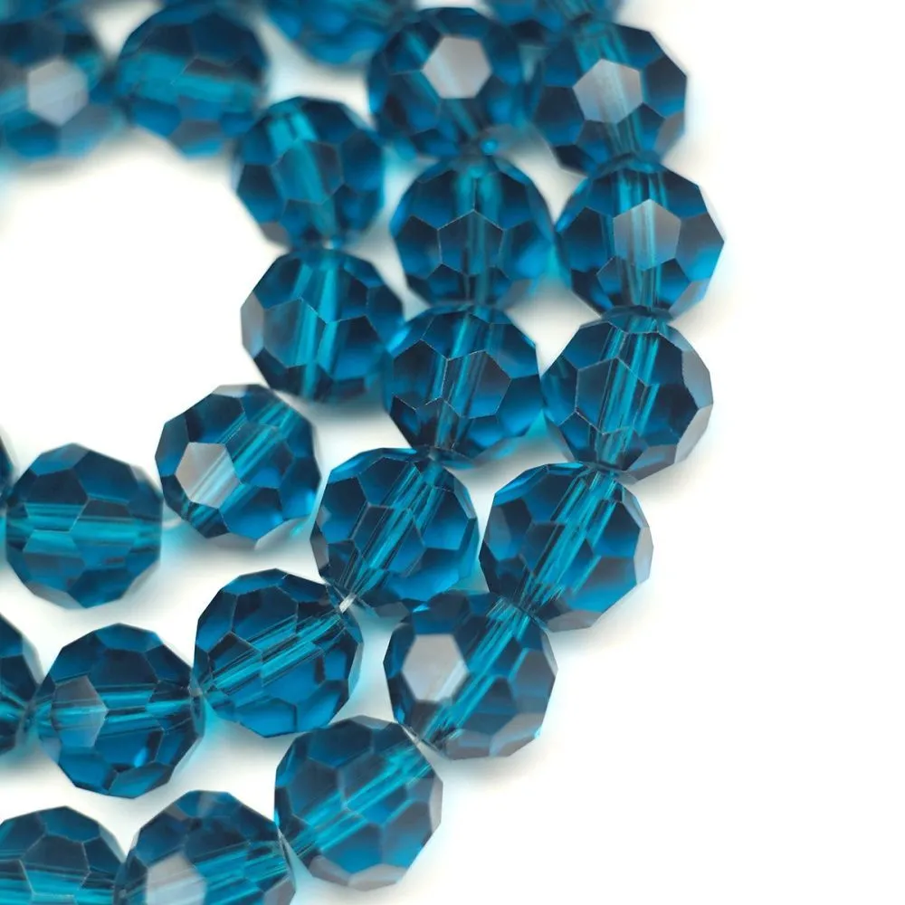 бусина, стекло 10, граненая, цвет циан, 10 мм