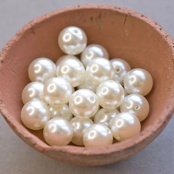 бусина, имитация жемчуга 16, акрил, цвет сливочный, 16 мм