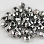 Бусина, стекло 3, граненая, цвет серебряный, 3 мм (уп.40+/-5 шт)