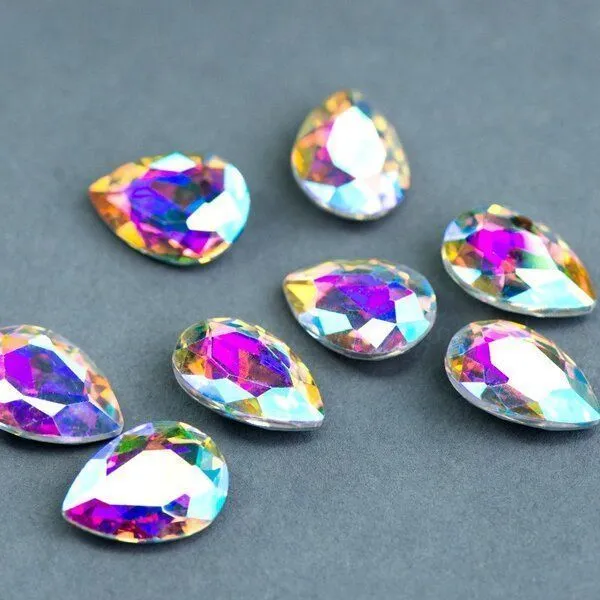 кабошон стекло кристалл, каплевидный, цвет crystal ab, 18х13 мм