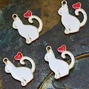 Подвеска металлическая "Love-Кот", эмаль, цвет белый/красный, 25x20x1.5 мм