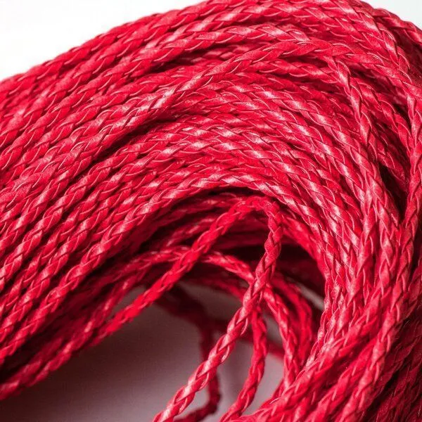 шнур, имитация кожи, плетеный, цвет красный, 3 мм