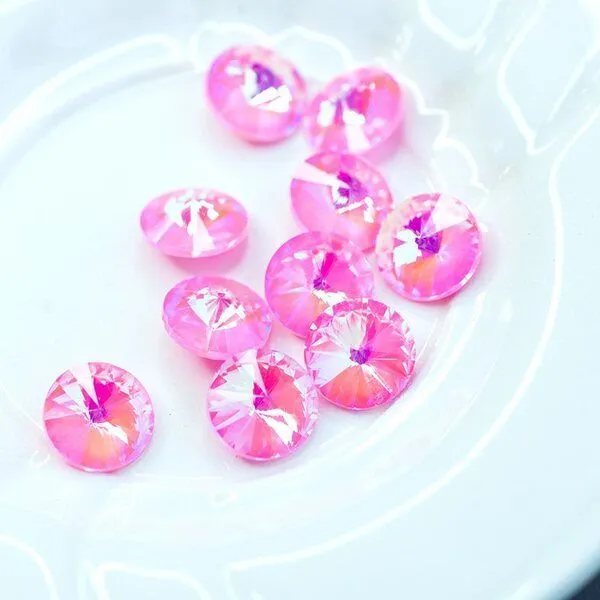 кабошон стекло риволи, цвет pink shimmer, 14х7 мм