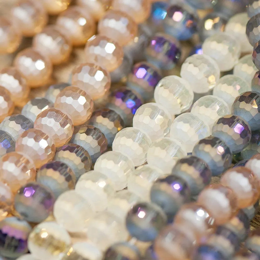 бусина, стекло 10, граненая, цветовой микс матовый/блестящий, 10 мм