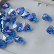Бусина "Сердечко", стекло, цвет голубой радужный, 10x10x6.5 мм