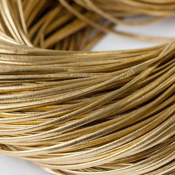 шнур, имитация кожи, плоский, цвет золотистый, 2х1 мм