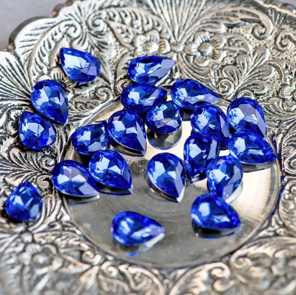 кабошон стекло кристалл, каплевидный, цвет lt.sapphire, 14х10 мм