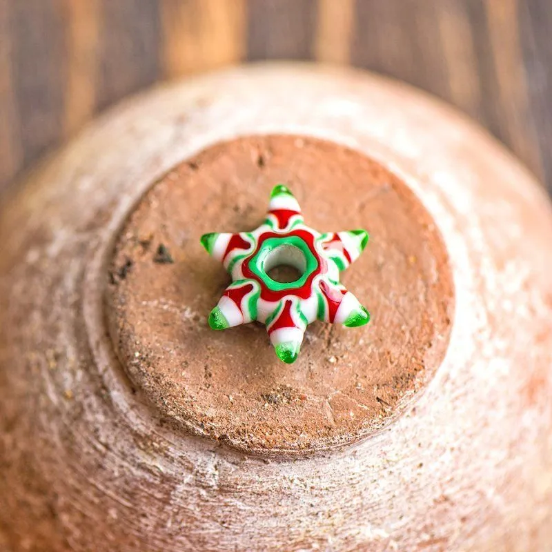 бусина, мурано "мандала-новогодняя", зеленая серединка, 25х5 мм