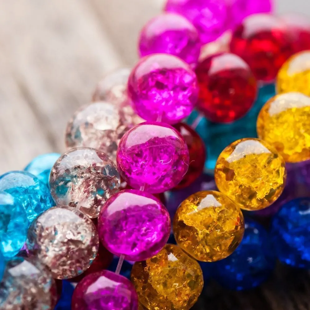 бусина, стекло "кракле", цветовой микс, 10 мм