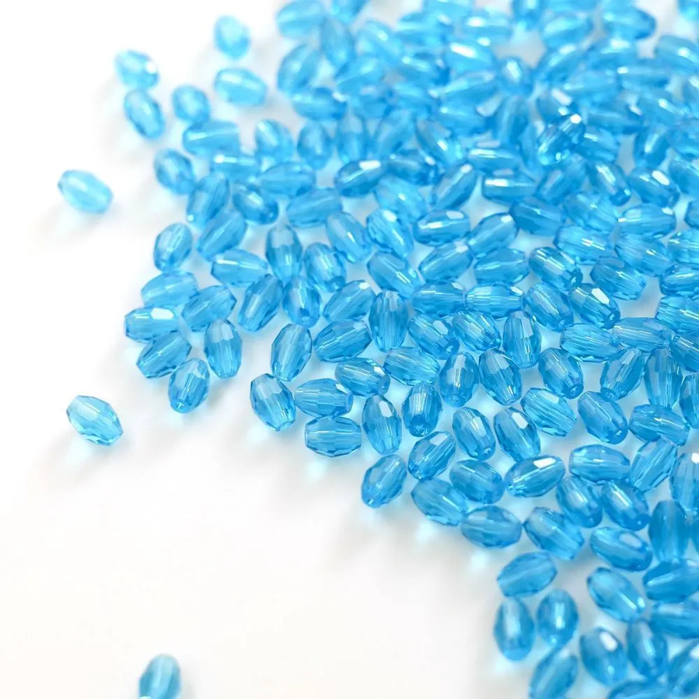 бусина, стекло овальная, граненая, цвет бирюзовый, 6х4 мм