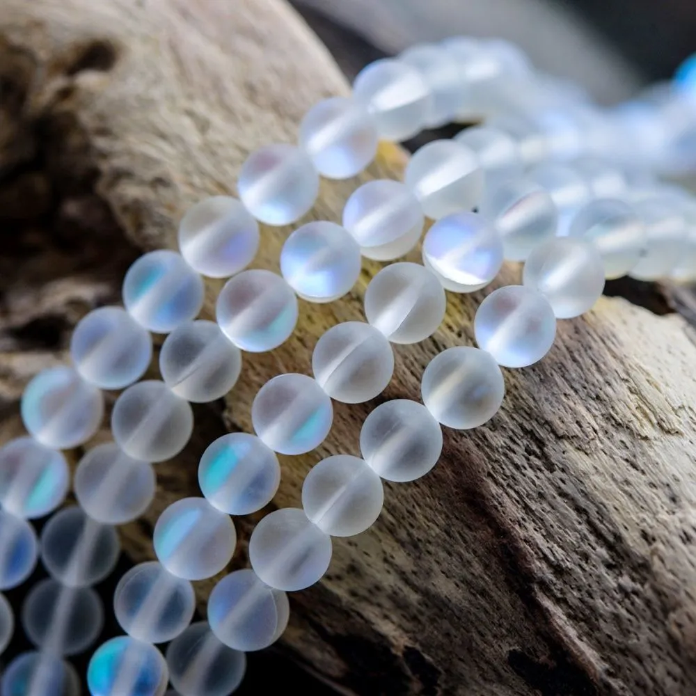 бусина, стекло "лунный камень", цвет белый, 6 мм