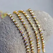 Цепочка "Стар", со стразами Cristal АВ, цвет золото, 3 мм, стразовая лента