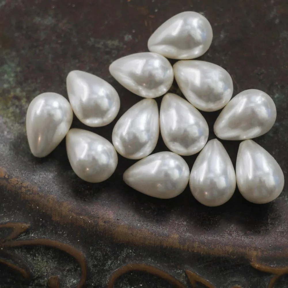 ракушечный жемчуг капля, полупросверленный, сливочный, 13-14х10 мм