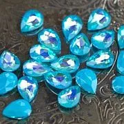Кабошон стекло Кристалл, каплевидный, цвет Aquamarine Shimmer, 14х10 мм