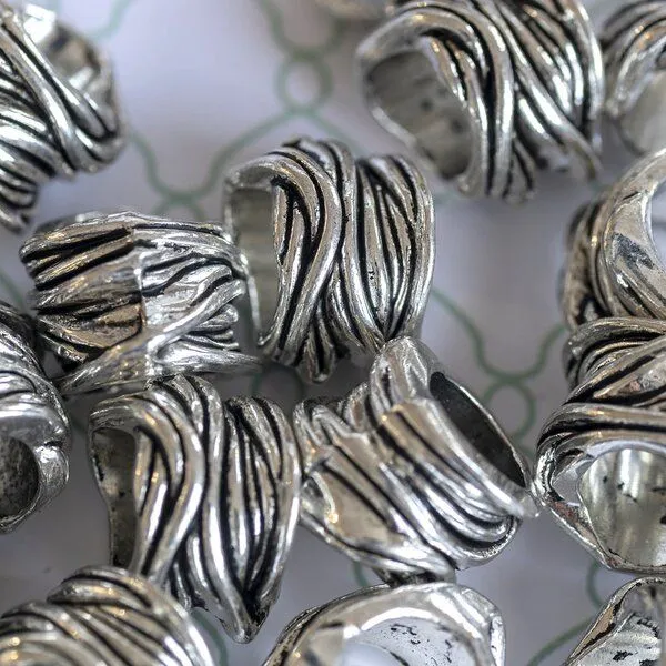 ес бусина металл "вязанка", цвет античное серебро, 10х4 мм