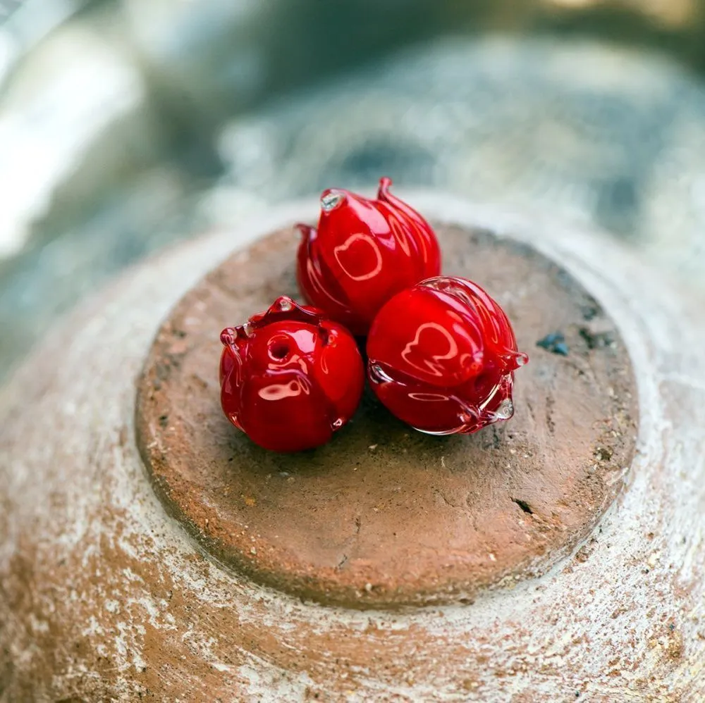 бусина, мурано "бутончик", красный, 13х12 мм