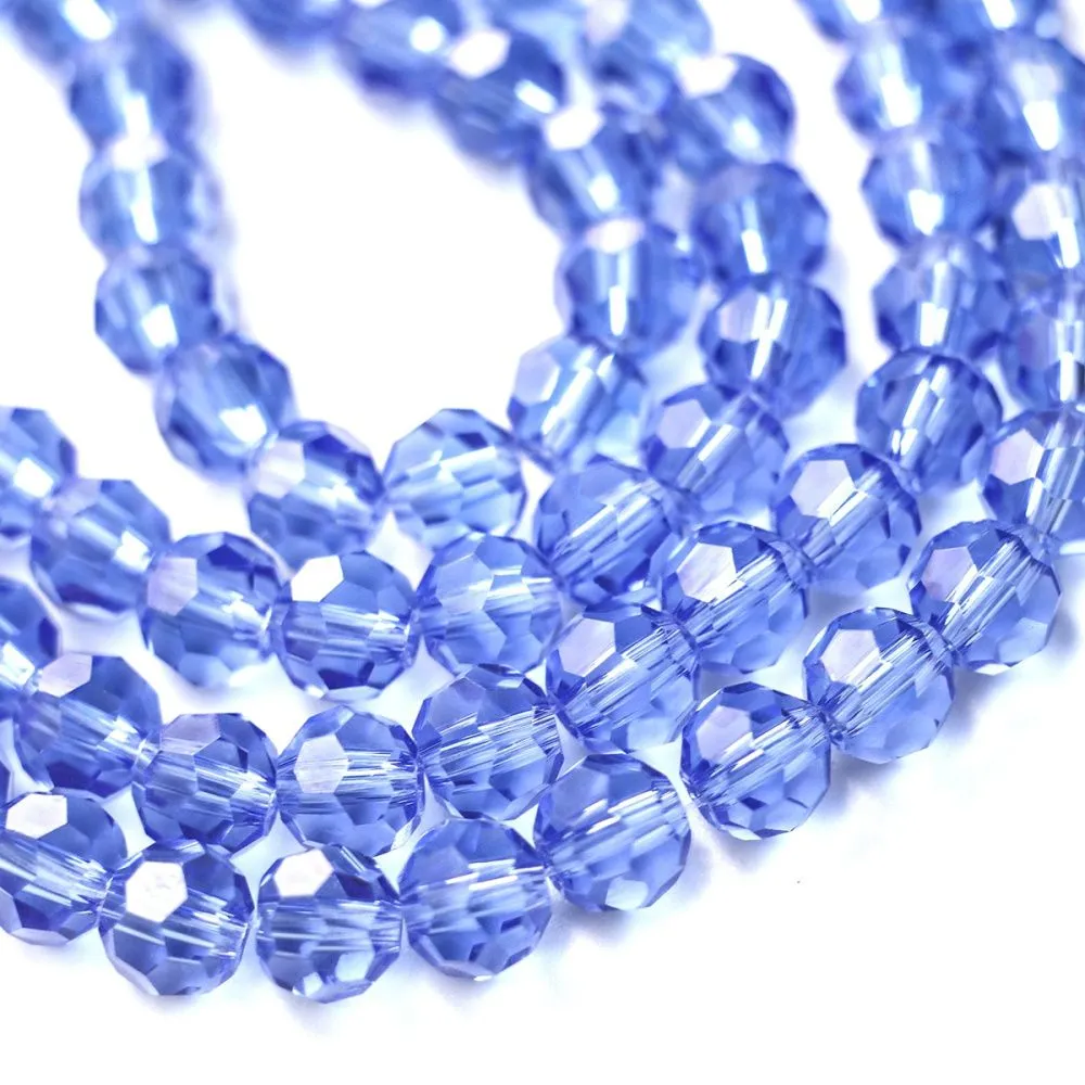 бусина, стекло 6, граненая, цвет васильковый, 6 мм